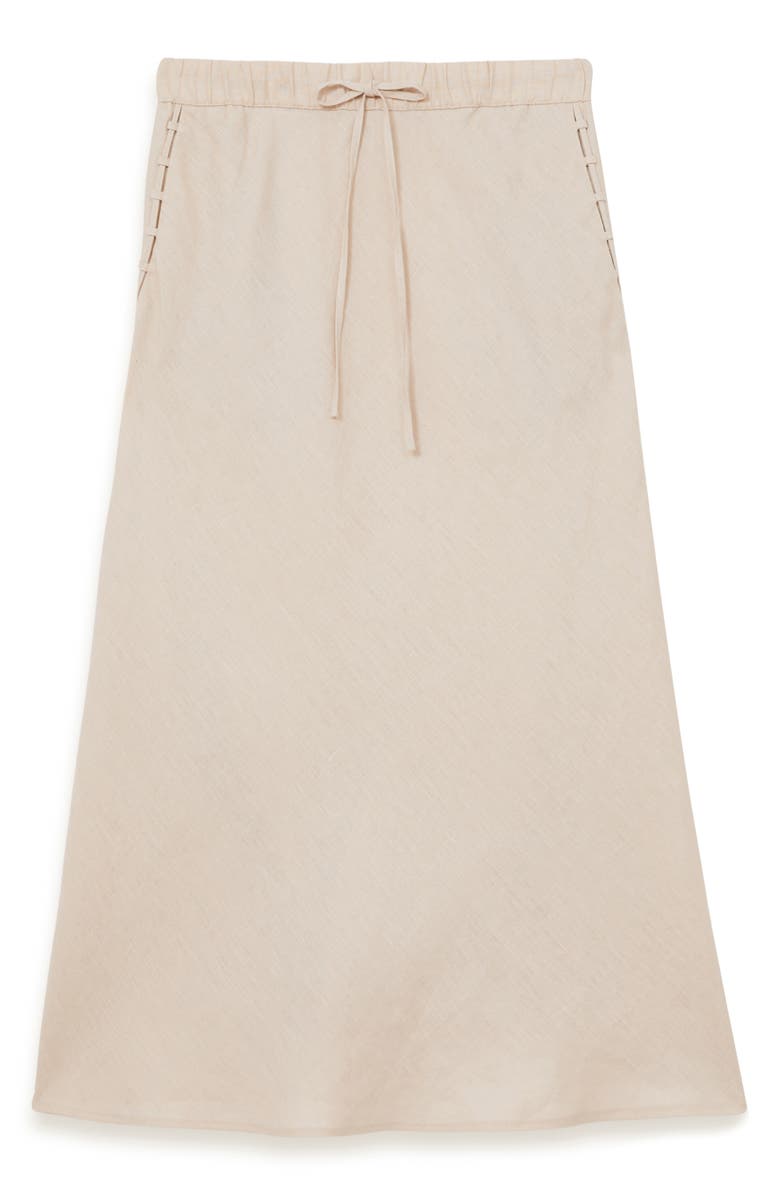 Reiss Roxi Drawstring Waist Linen Midi Skirt, Alternate, color, Neutral