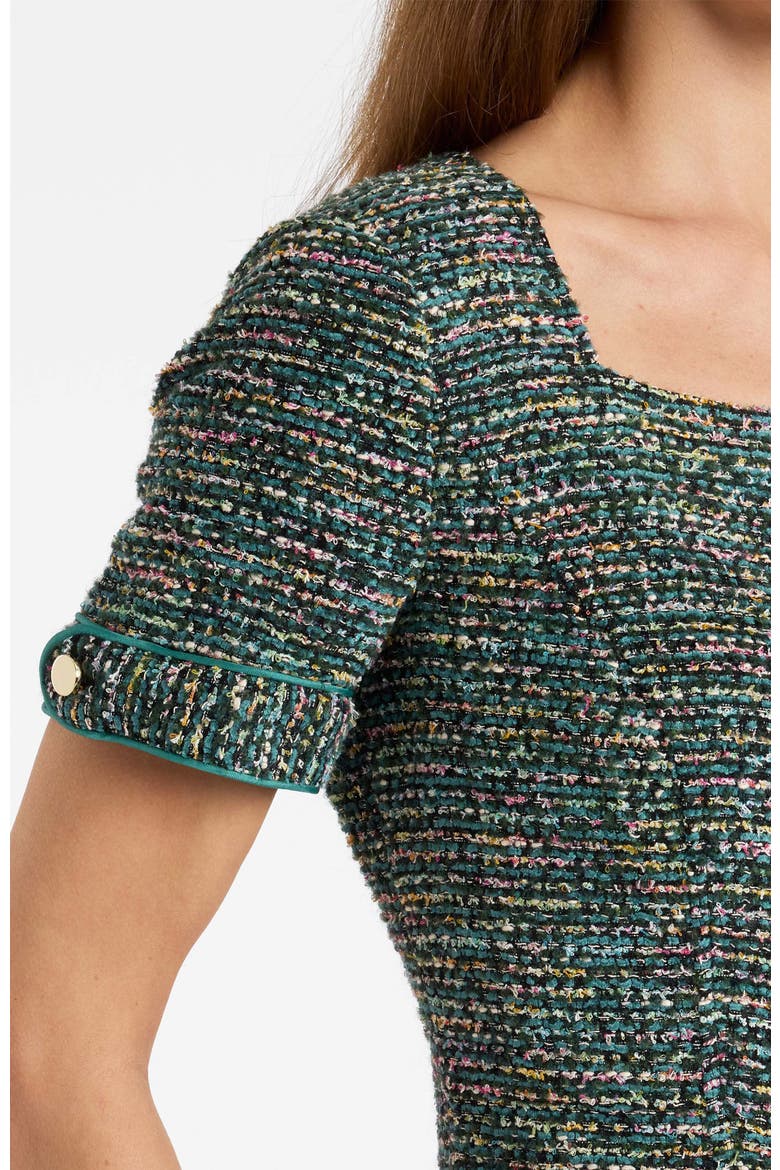 Bri Short Sleeve Zippered Tweed Dress, Alternate, color, Evergreen