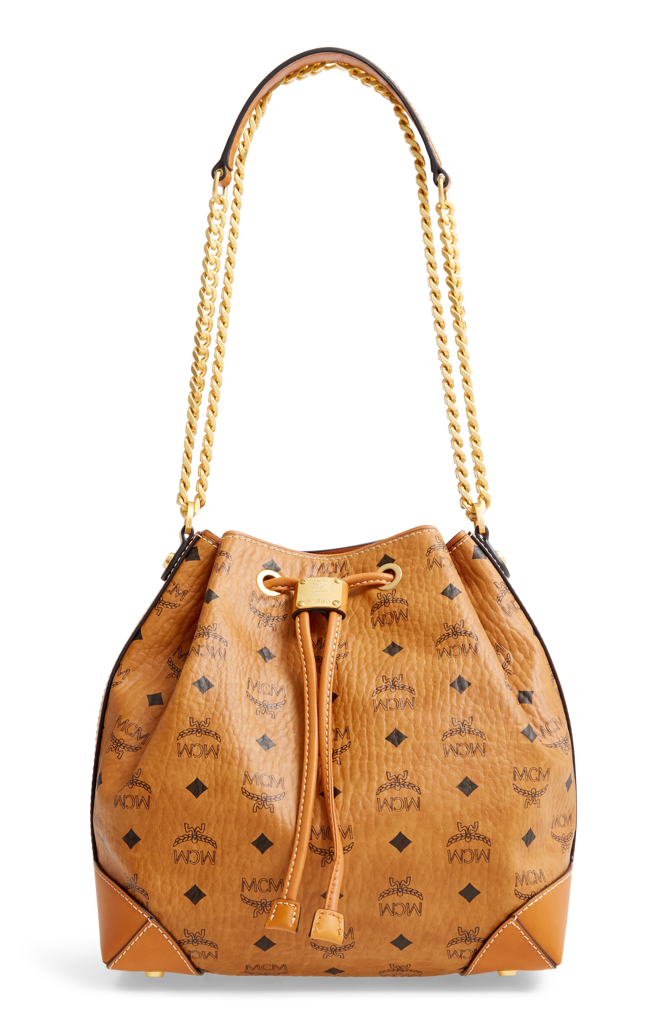 MCM Berlin Visetos Coated Canvas Drawstring Handbag, Main, color, 