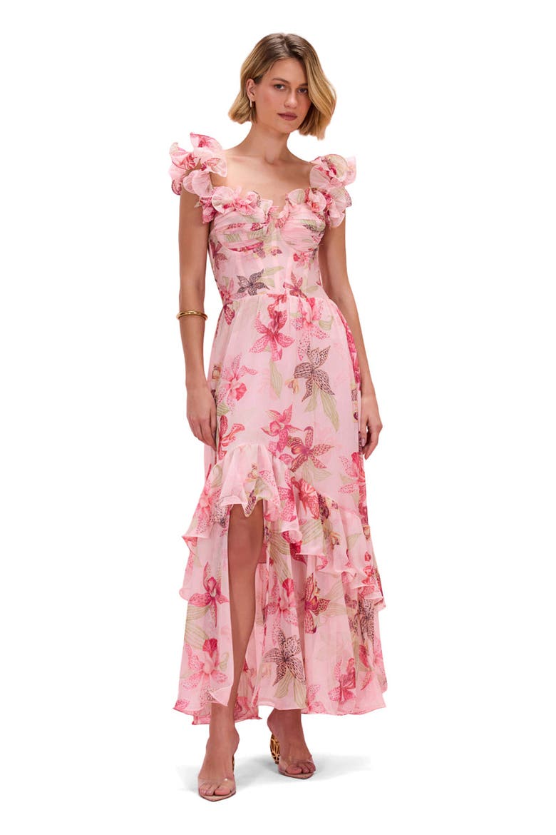 Orchid Bloom Chiffon Maxi Corset Dress, Main, color, ROSE