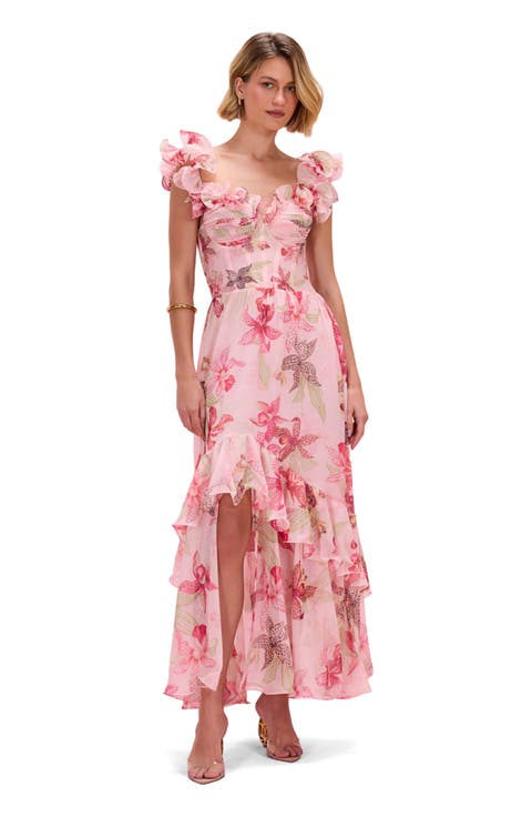 Orchid Bloom Chiffon Maxi Corset Dress