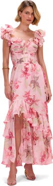 PatBO Orchid Bloom Chiffon Maxi Corset Dress