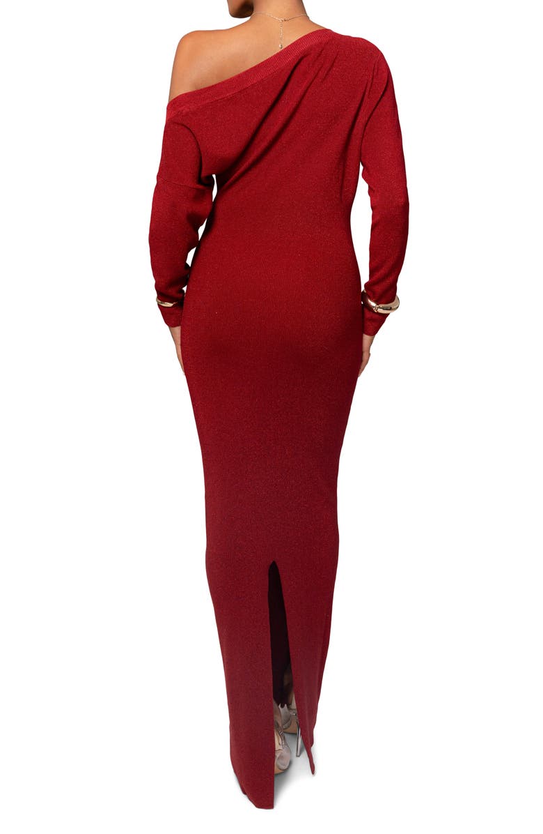 JLUXLABEL Metallic One-Shoulder Long Sleeve Body-Con Cocktail Dress, Alternate, color, Red