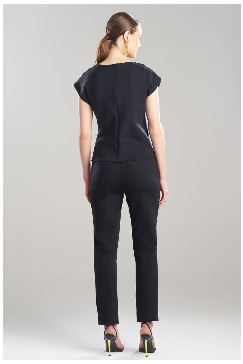 Techno Crepe Drape Neck Fitted Cap Sleeve Top, Alternate, color, Black