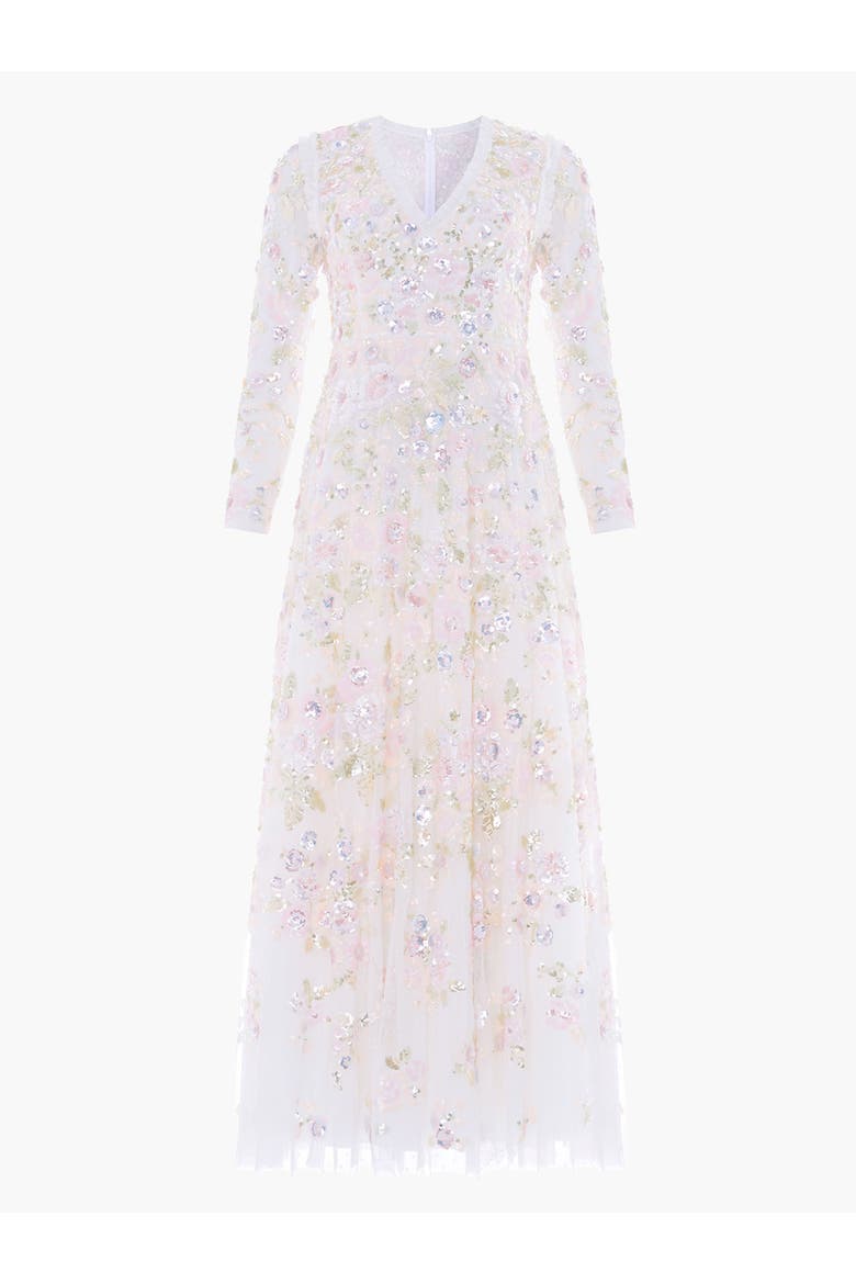 Sequin Paradise V-Neck Gown, Alternate, color, Swan White/Multi