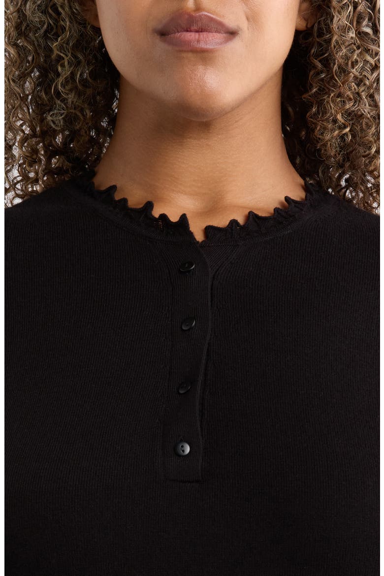 Ruffle Henley Sweater, Alternate, color, BLACK ONYX