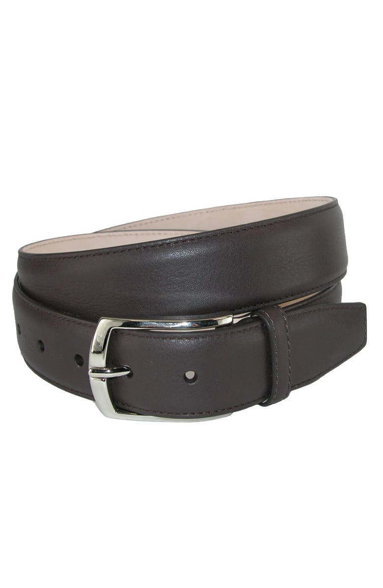 CrookhornDavis Men's Borgo Boxcalf Dress Belt with Solid Brass Buckle, Main, color, Dark Brown
