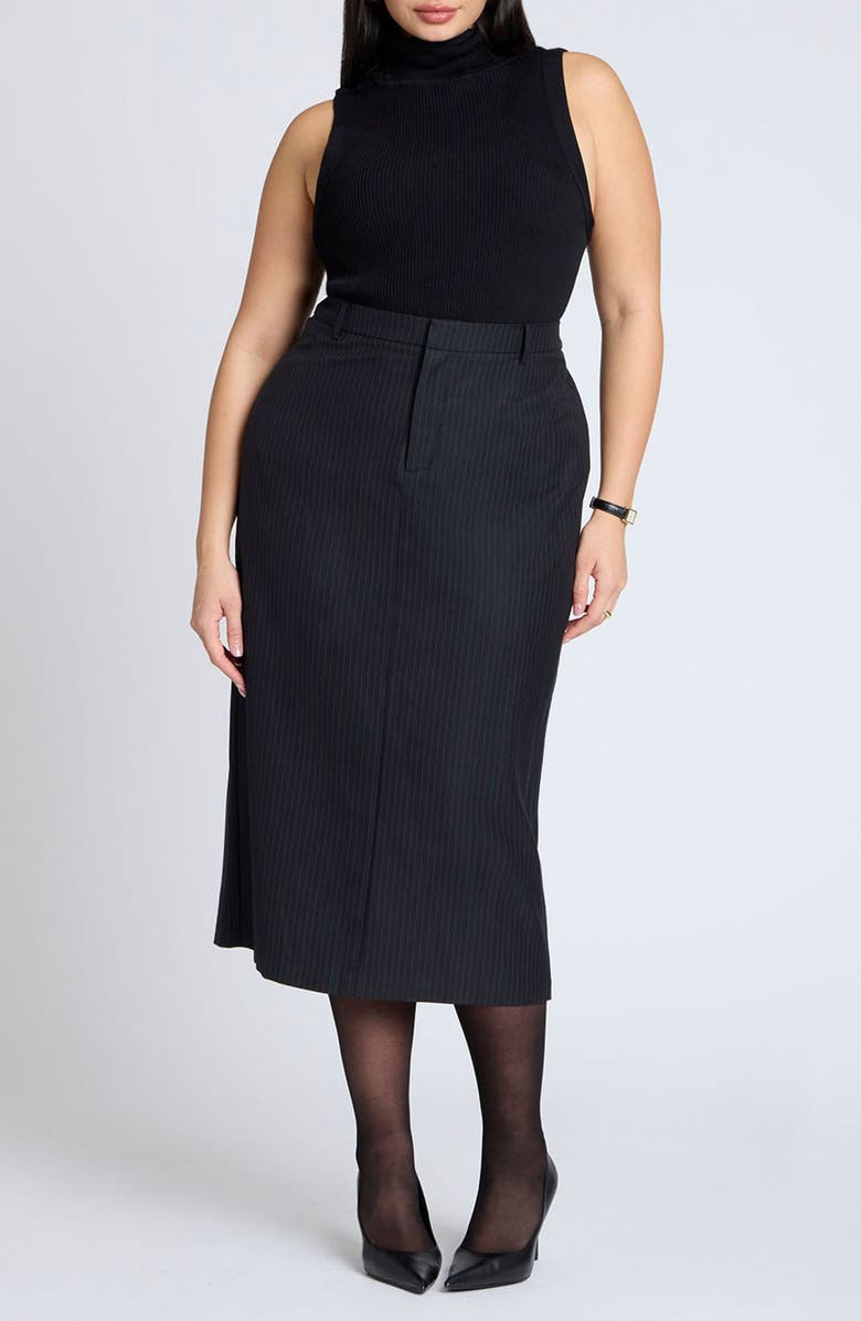 ELOQUII Pinstripe Colum Midi Skirt, Alternate, color, 