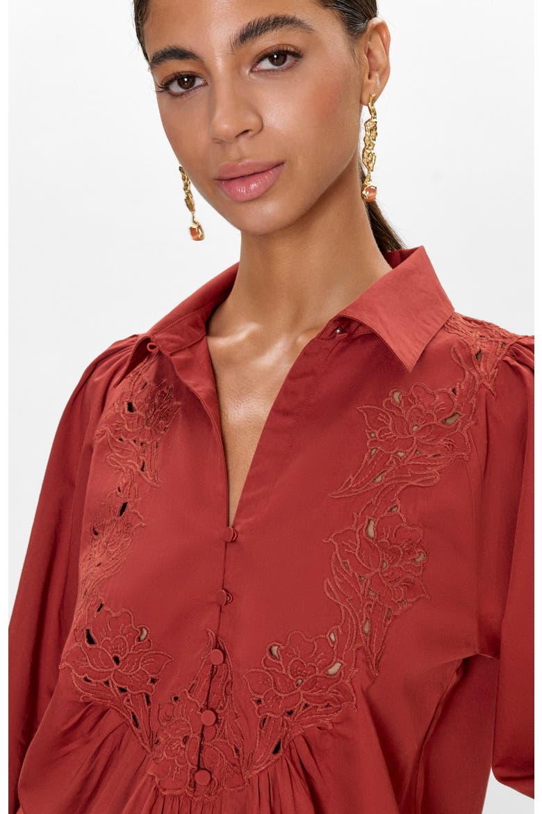 Rachelle Pop Over Blouse, Alternate, color, Burnt Sienna