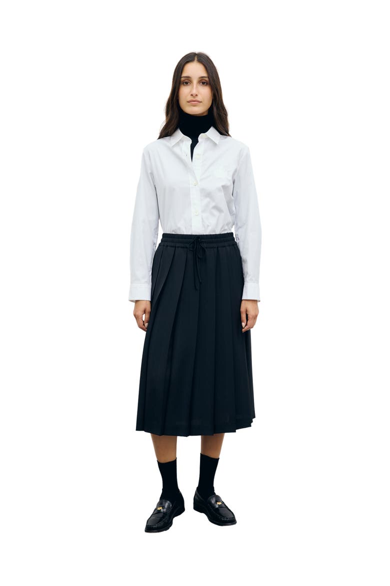 High-Waist Pleated Midi Skirt, Alternate, color, Black