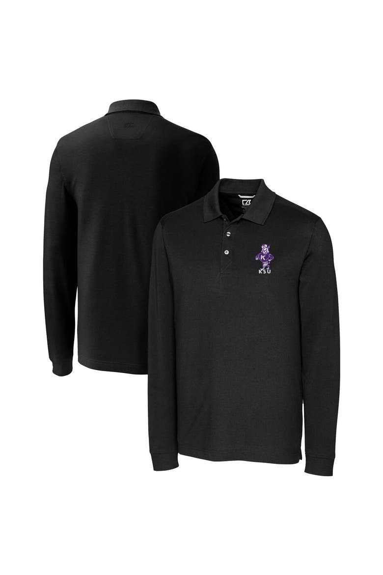 Men's Cutter & Buck  Black Kansas State Wildcats Advantage Tri-Blend Pique Long Sleeve DryTec Polo, Main, color, Black