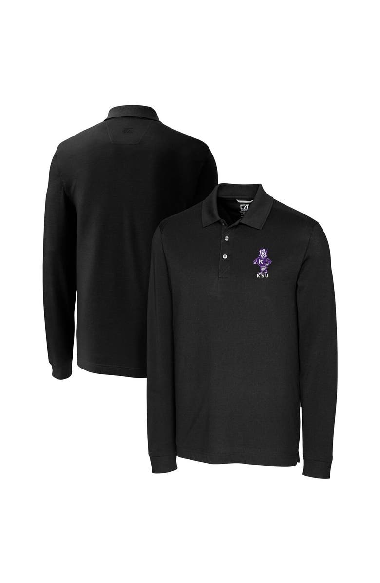 Cutter & Buck Men's Cutter & Buck Black Kansas State Wildcats Advantage Tri-Blend Pique Long Sleeve DryTec Polo, Main, color,