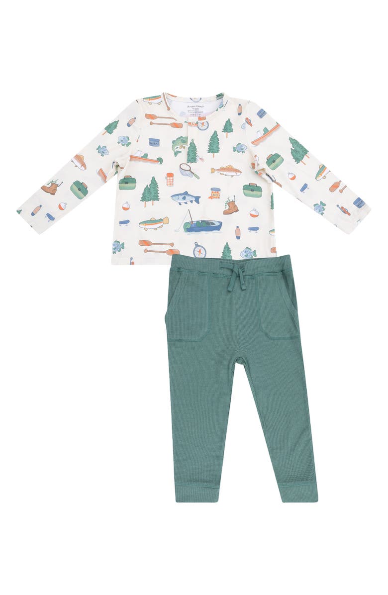 Angel Dear Kids' Fishing Things Henley & Joggers Set, Main, color, Frosty Spruce