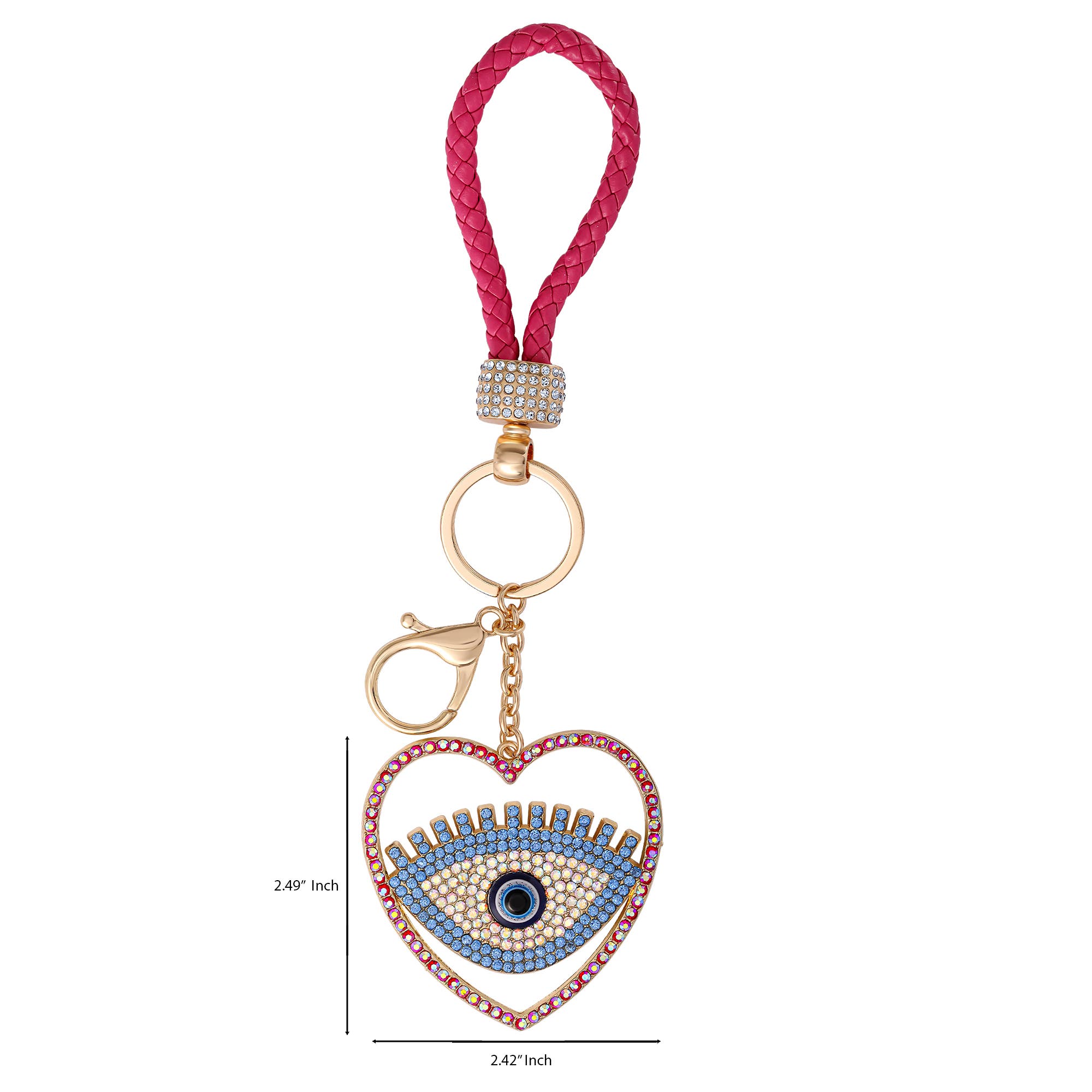 Jessica Simpson Evil Eye Heart Keychain with Pink Strap, Alternate, color, Multicolor/Pink