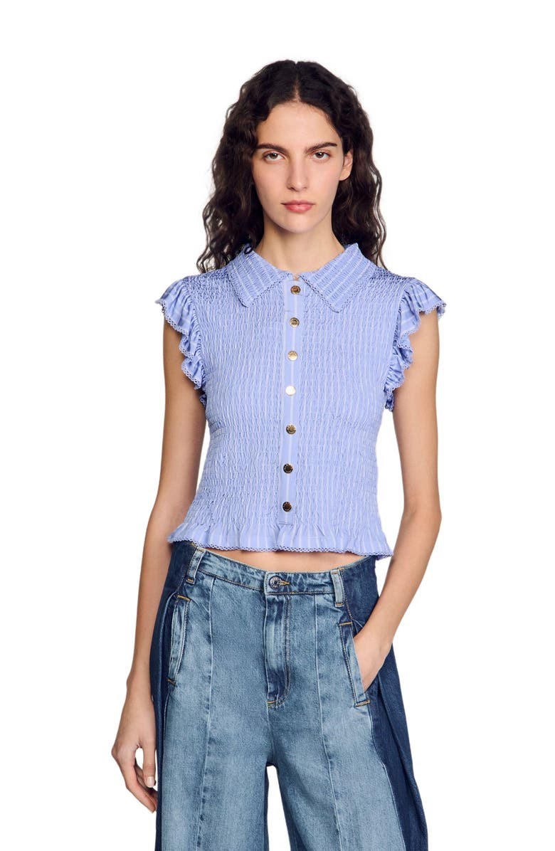 SANDRO Striped smocked T-shirt, Alternate, color, 