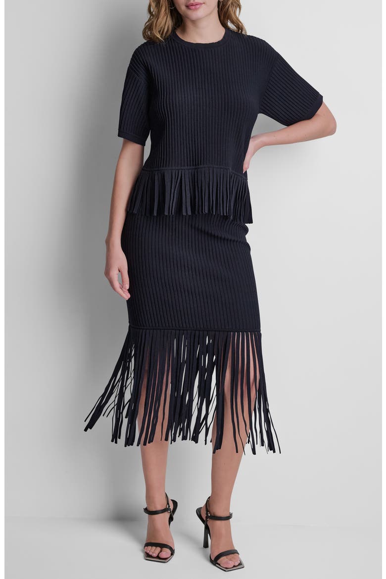Fringe Rib Midi Skirt, Alternate, color, BLACK