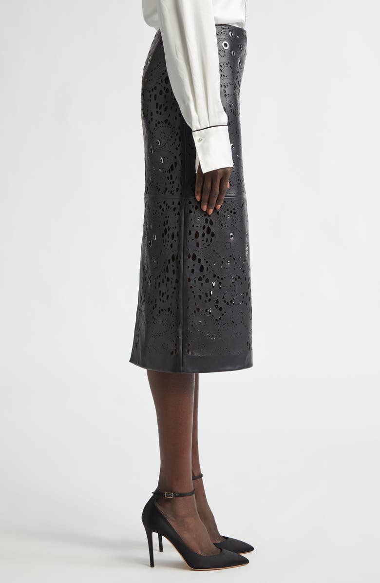 ST. JOHN Grommet Embellished Laser Cut Leather Pencil Skirt, Alternate, color, 