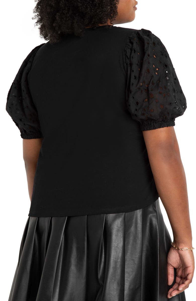 ELOQUII Eyelet Sleeve Top, Alternate, color, 