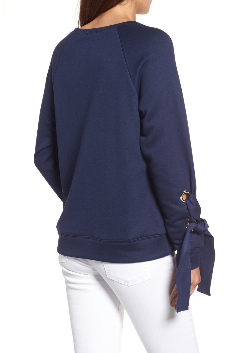 Tie Sleeve Sweatshirt, Alternate, color, NAVY