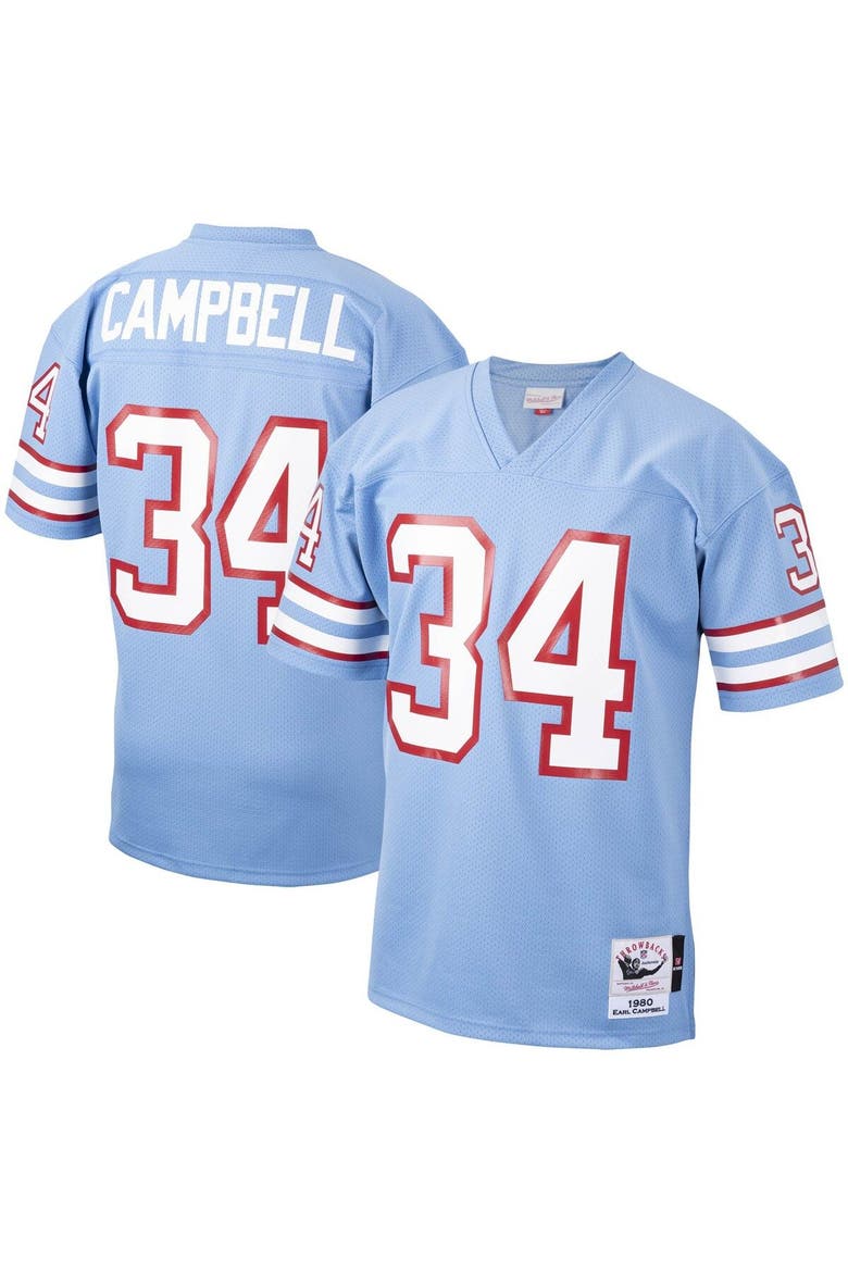 Men's Mitchell & Ness Earl Campbell Light Blue Houston Oilers 1980 Authentic Throwback Retired Player Jersey, Main, color, Light Blue