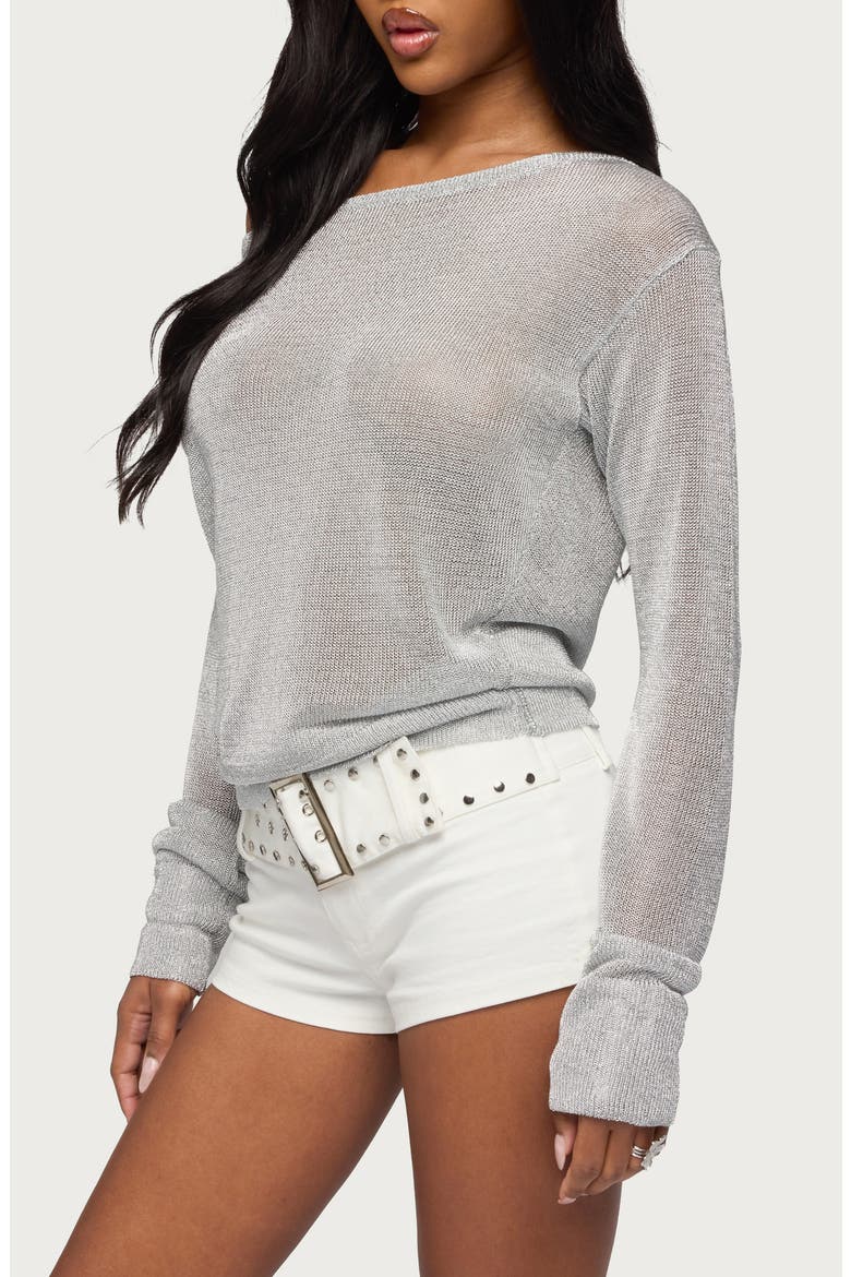 Charlo Metallic One-Shoulder Sweater, Alternate, color, SILVER