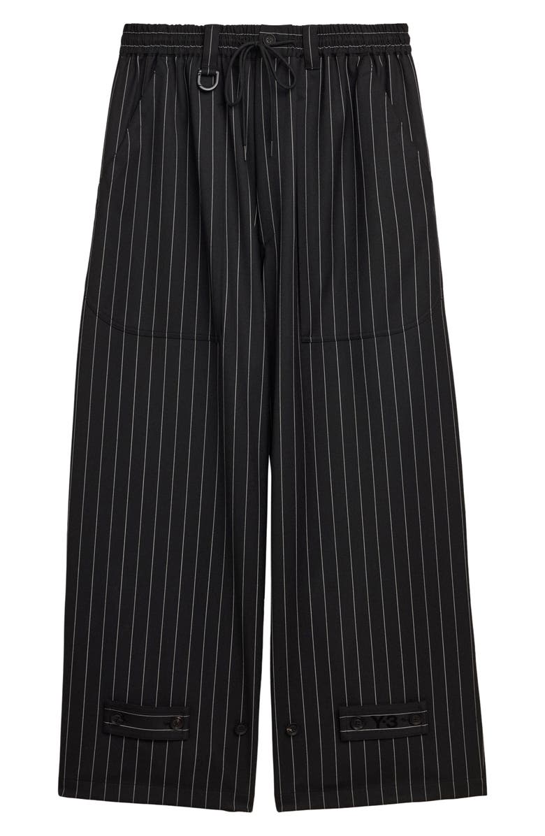 Y-3 Refined Pinstripe Oversize Wide Leg Drawstring Pants, Alternate, color, Black