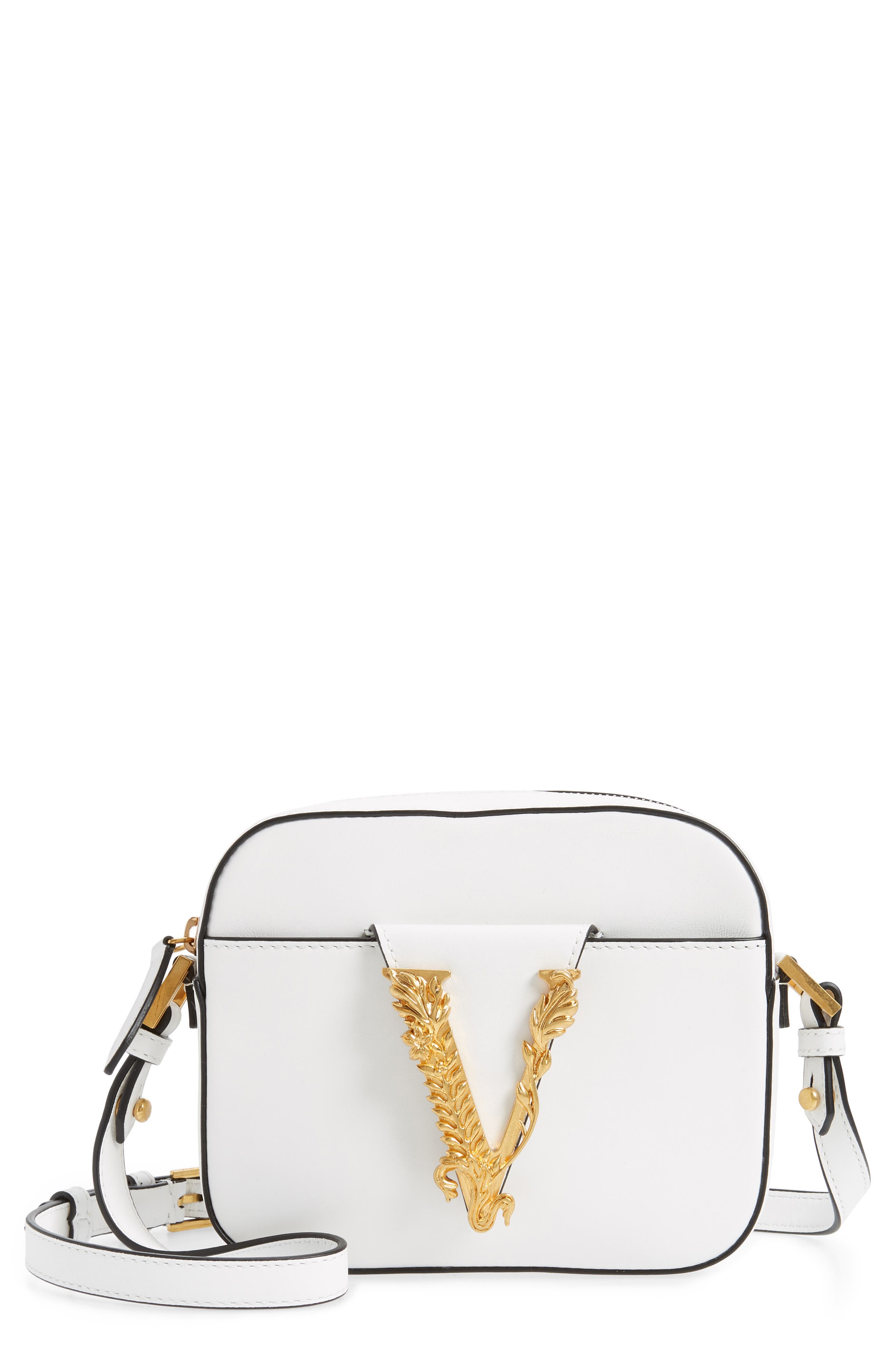 Mini Virtus Leather Shoulder Bag, Main, color, OPTICAL WHITE/ TRIBUTE GOLD