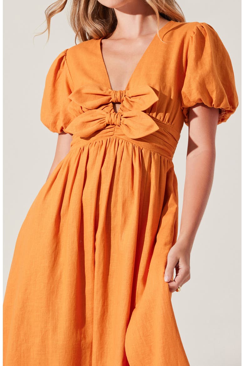 Citrine Bow Linen & Cotton Midi Dress, Alternate, color, TURMERIC ORANGE