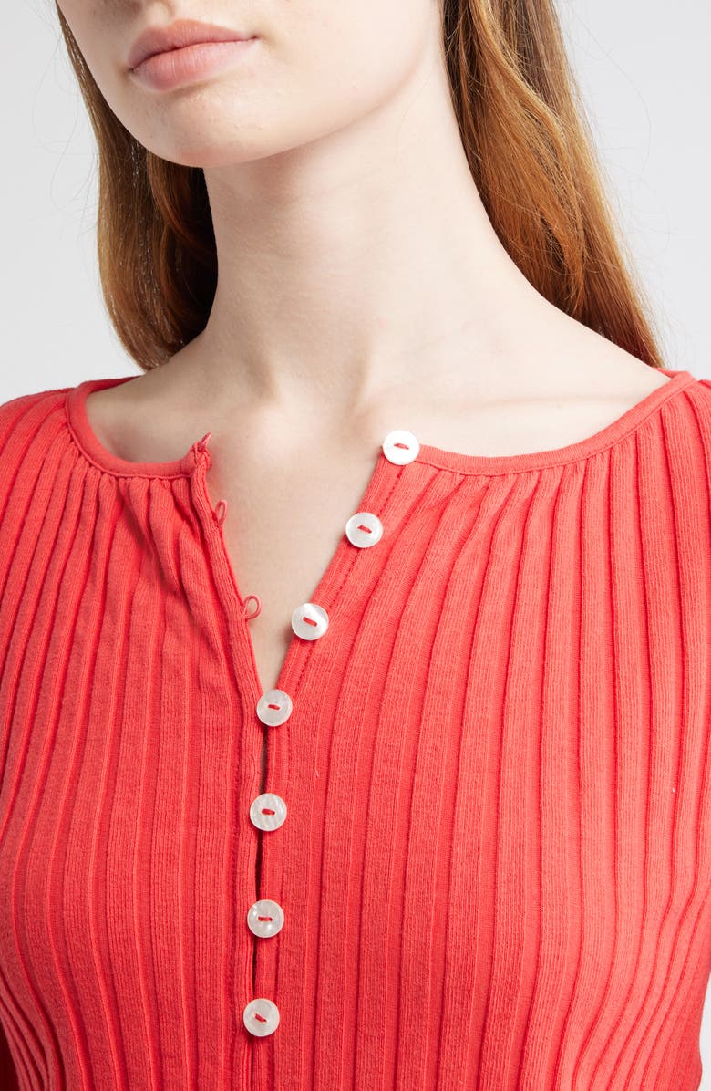 Free People Tilly Rib Long Sleeve Button-Up Top, Alternate, color, High Risk Red