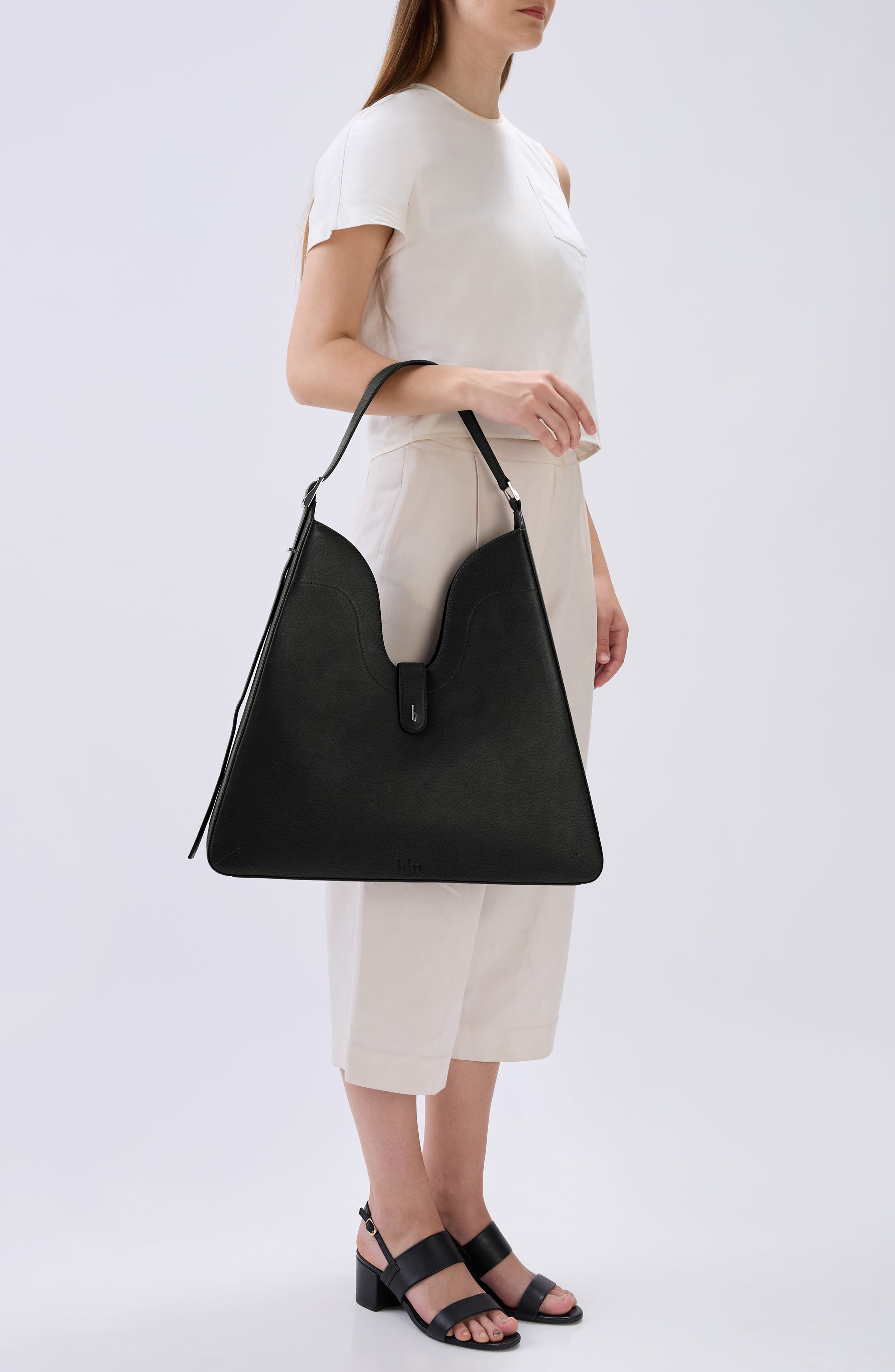 behno Melina Nappa Leather Shoulder Bag, Alternate, color, Black