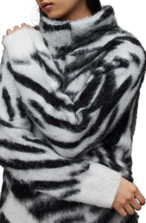 Allsaints Lock Zebra Print Roll Neck Sweater In Chalk White/black