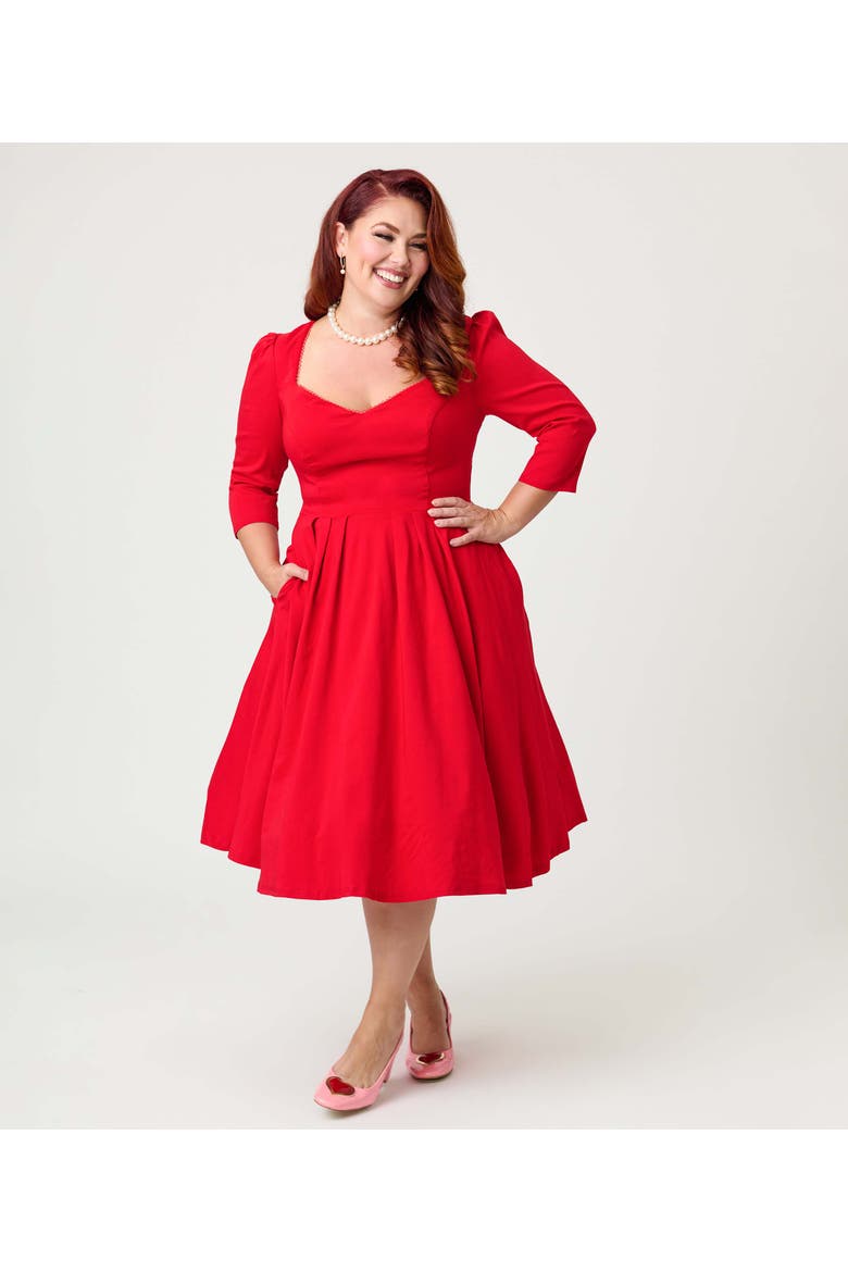Plus Size Sweetheart Swing Dress, Alternate, color, Red Solid