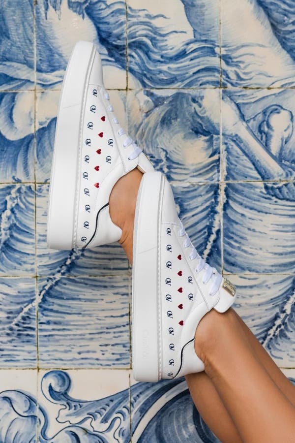 Love Yourself Leather Sneakers, Alternate, color, Navy / White / Red