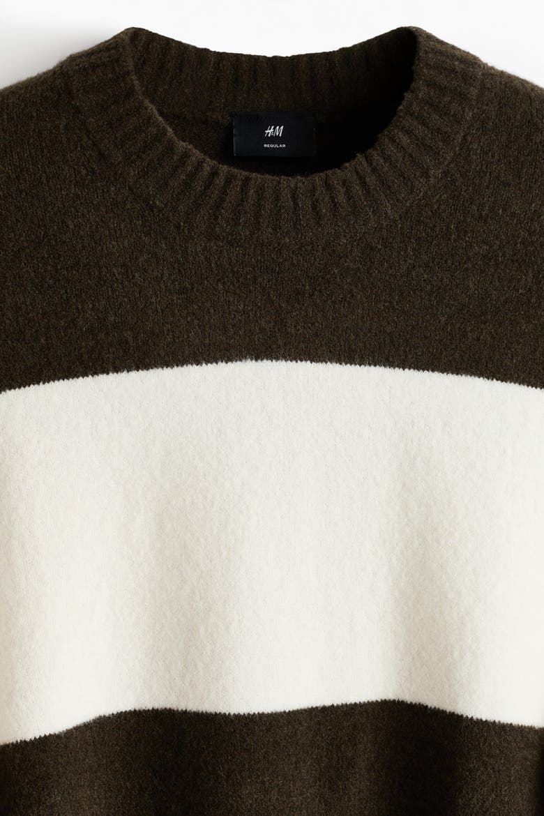 Regular-Fit Knit Sweater, Alternate, color, Dark khaki green/striped