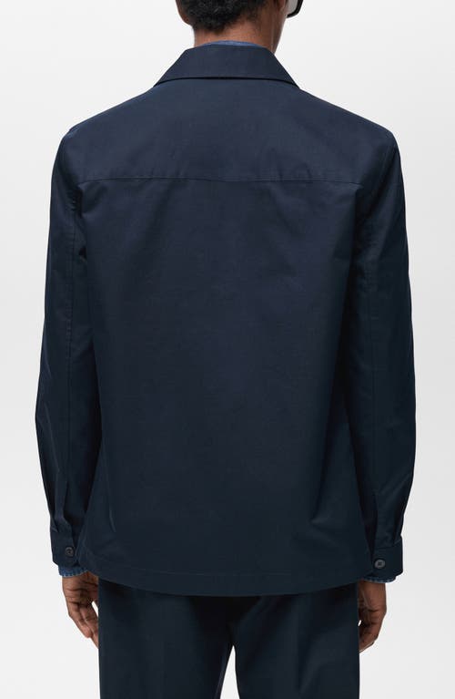 Mango Regular Fit Cotton Blend Button-up Overshirt In Dark Navy