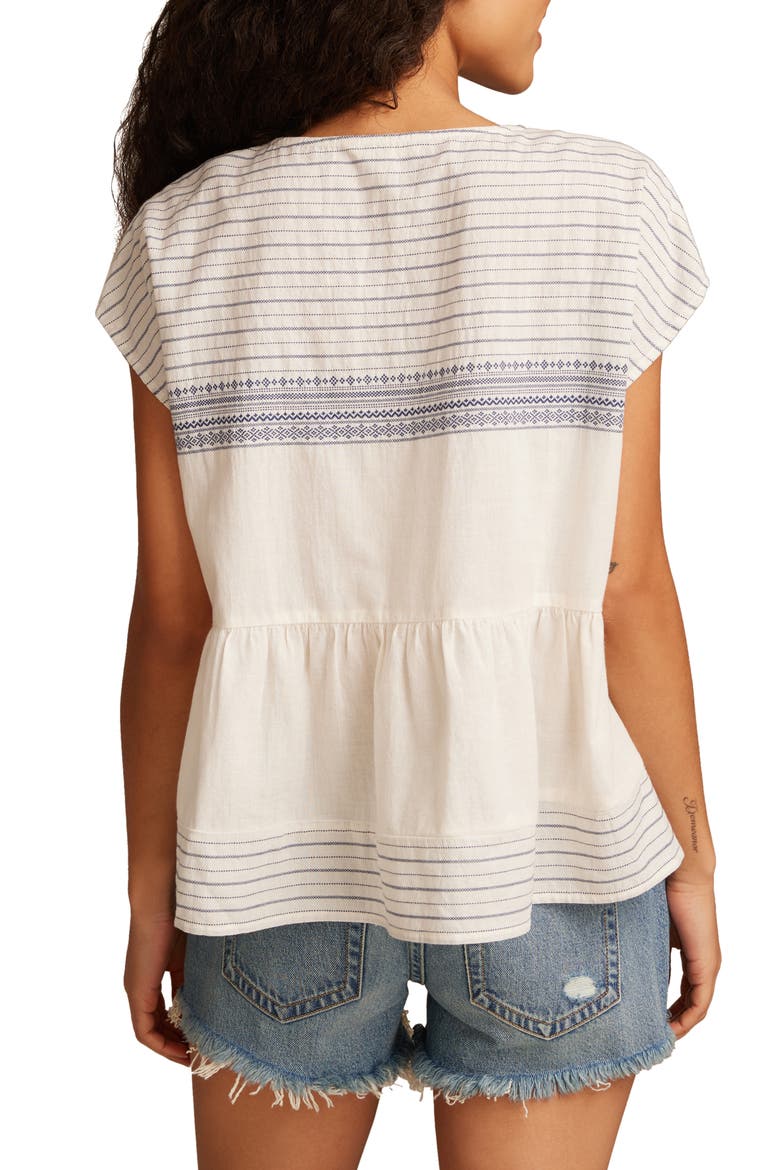 Embroidered Cotton Top, Alternate, color, CREAM AND NAVY JACQUARD