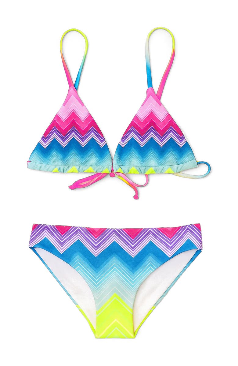 Limeapple Chevron Printed Bikini, Main, color, Pink Multi