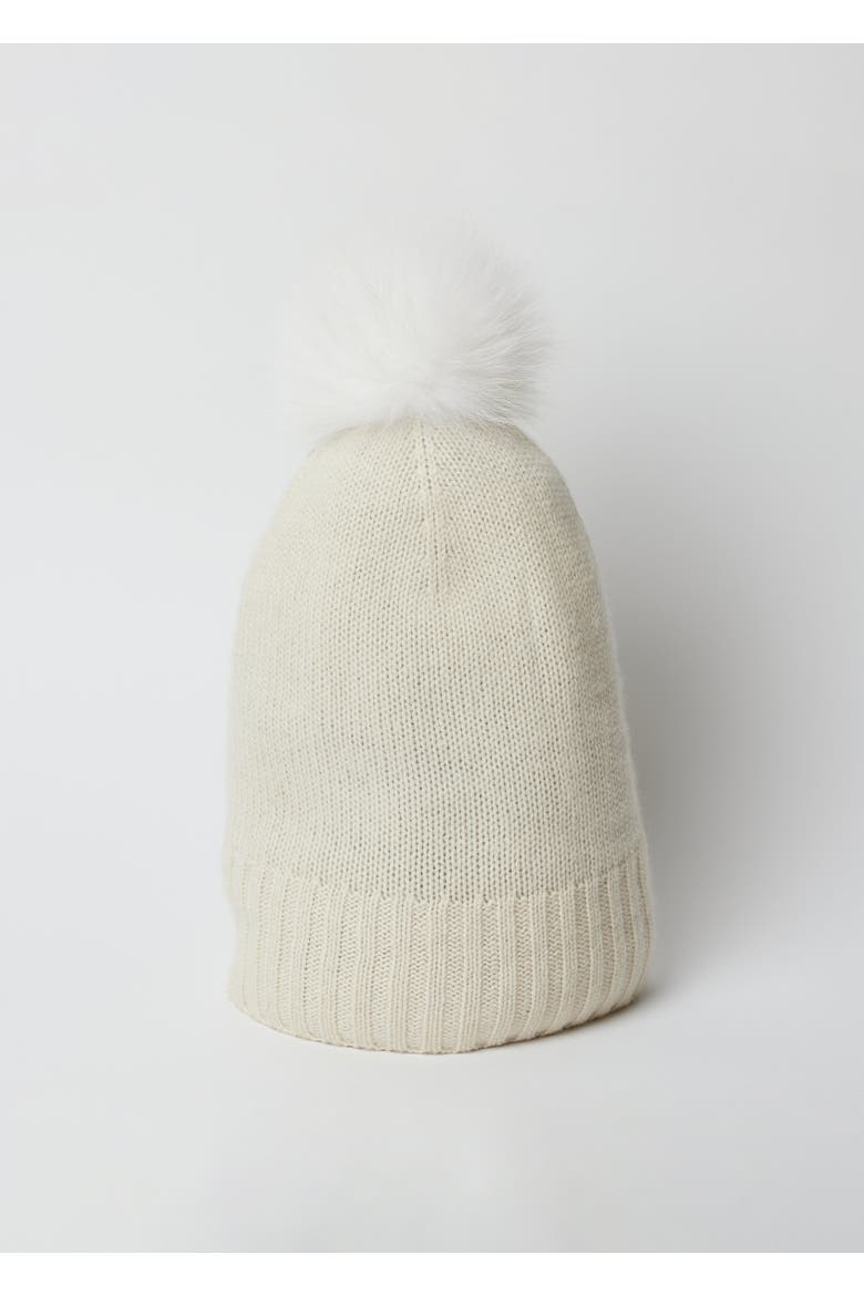 Classic Cashmere Slouch Hat with Faux Fur Pom, Alternate, color, Ivory