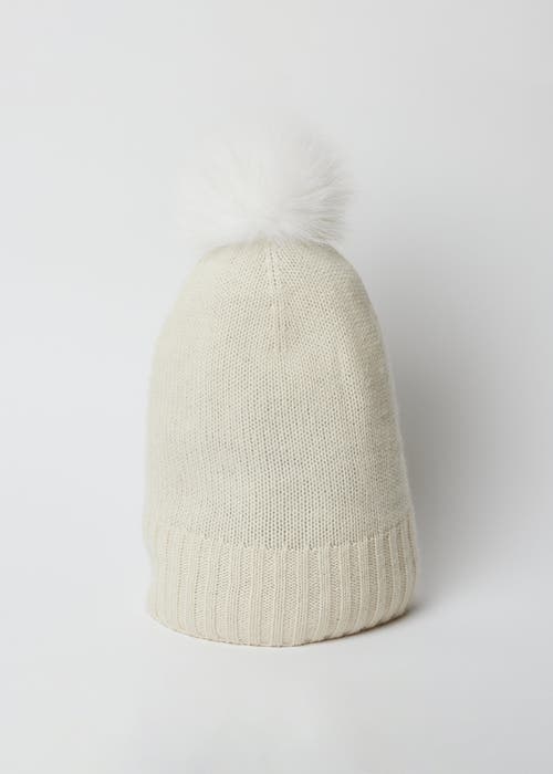 Hat Attack Classic Cashmere Slouch Hat With Faux Fur Pom In White