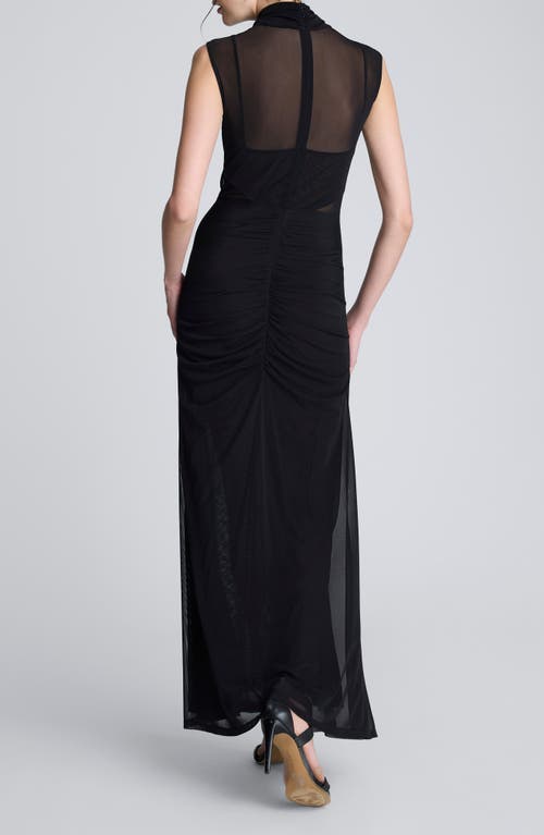 Kenneth Cole Pleated Illusion Neck Maxi Cocktail Dress In Black