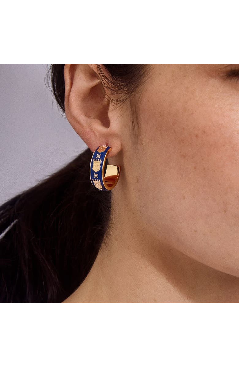 WEAR by Erin Andrews x BaubleBar Kansas City Royals Enamel Hoop Earrings, Alternate, color, Gold