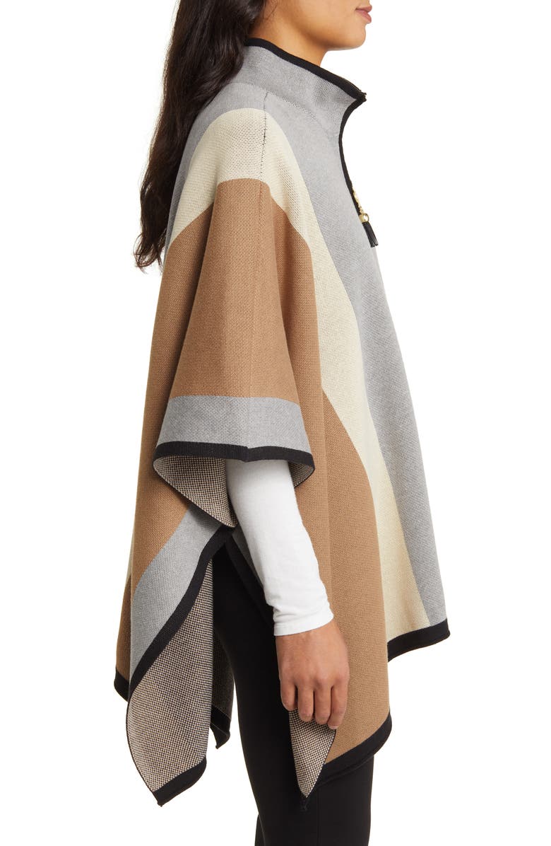 Anne Klein Vertical Stripe Zip Front Poncho, Alternate, color, 