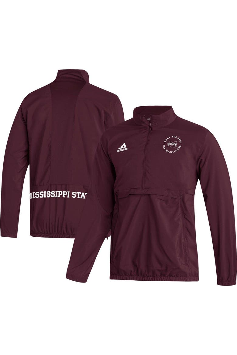 Men's adidas Maroon Mississippi State Bulldogs AEROREADY Half-Zip Jacket, Main, color, Maroon