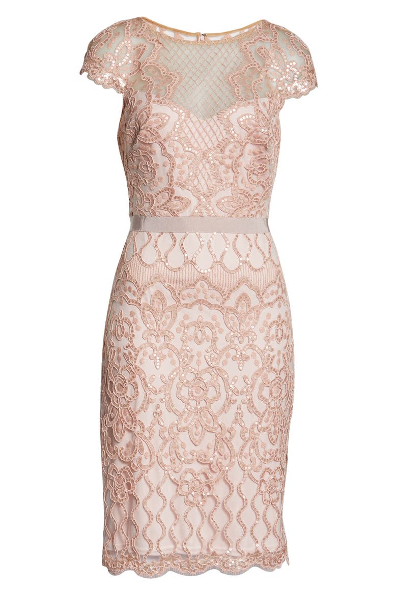 Sequin Lace Body-Con Cocktail Dress, Alternate, color, ANTIQUE PINK