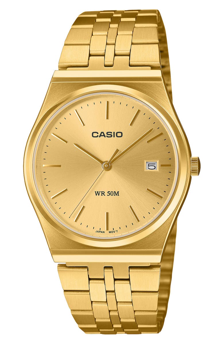 CASIO Vintage Analog Bracelet Watch, 35mm, Main, color, Gold