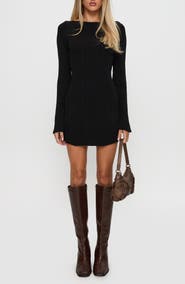 Princess Polly Mayok Open Back Long Sleeve Rib Minidress