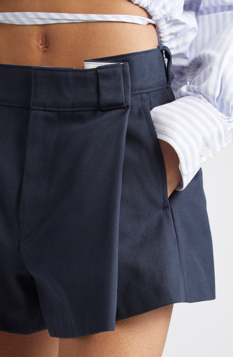 Alexander Wang High Waist Pleat Front Cotton Blend Drill Workwear Shorts, Alternate, color, 