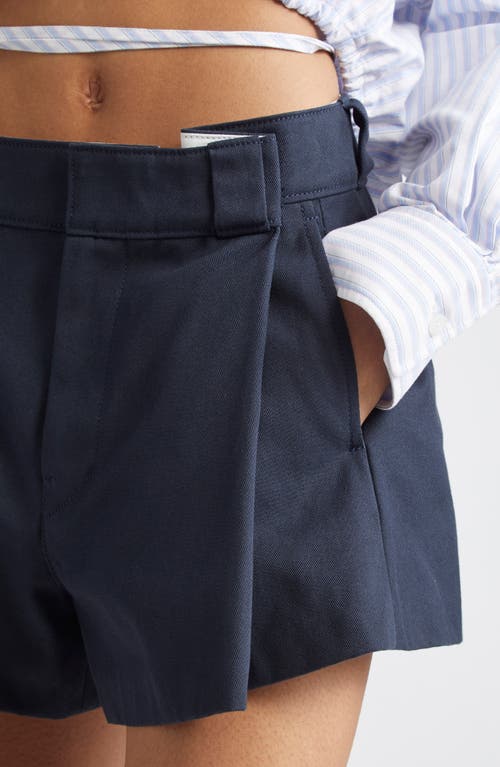 Alexander Wang High Waist Pleat Front Cotton Blend Drill Workwear Shorts In Navy