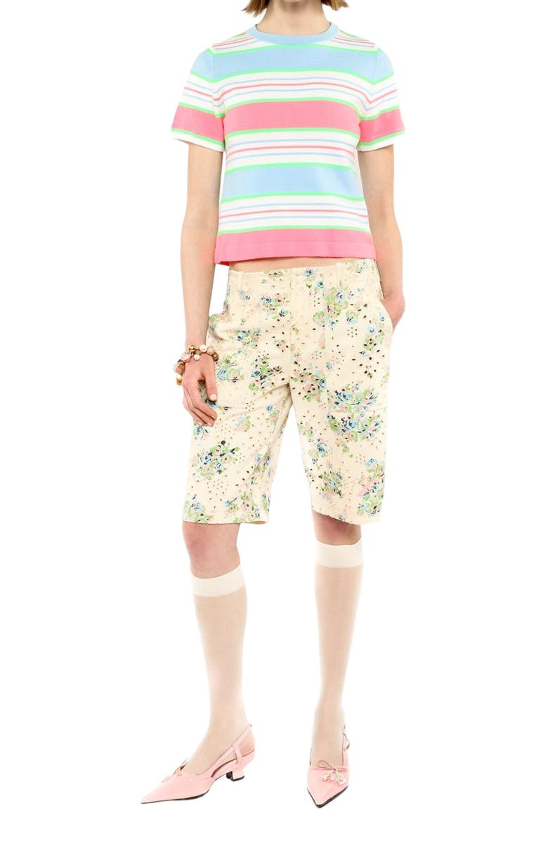 Anna Sui Rosies Posies Eyelet Bermuda Shorts, Alternate, color, Baby Blue