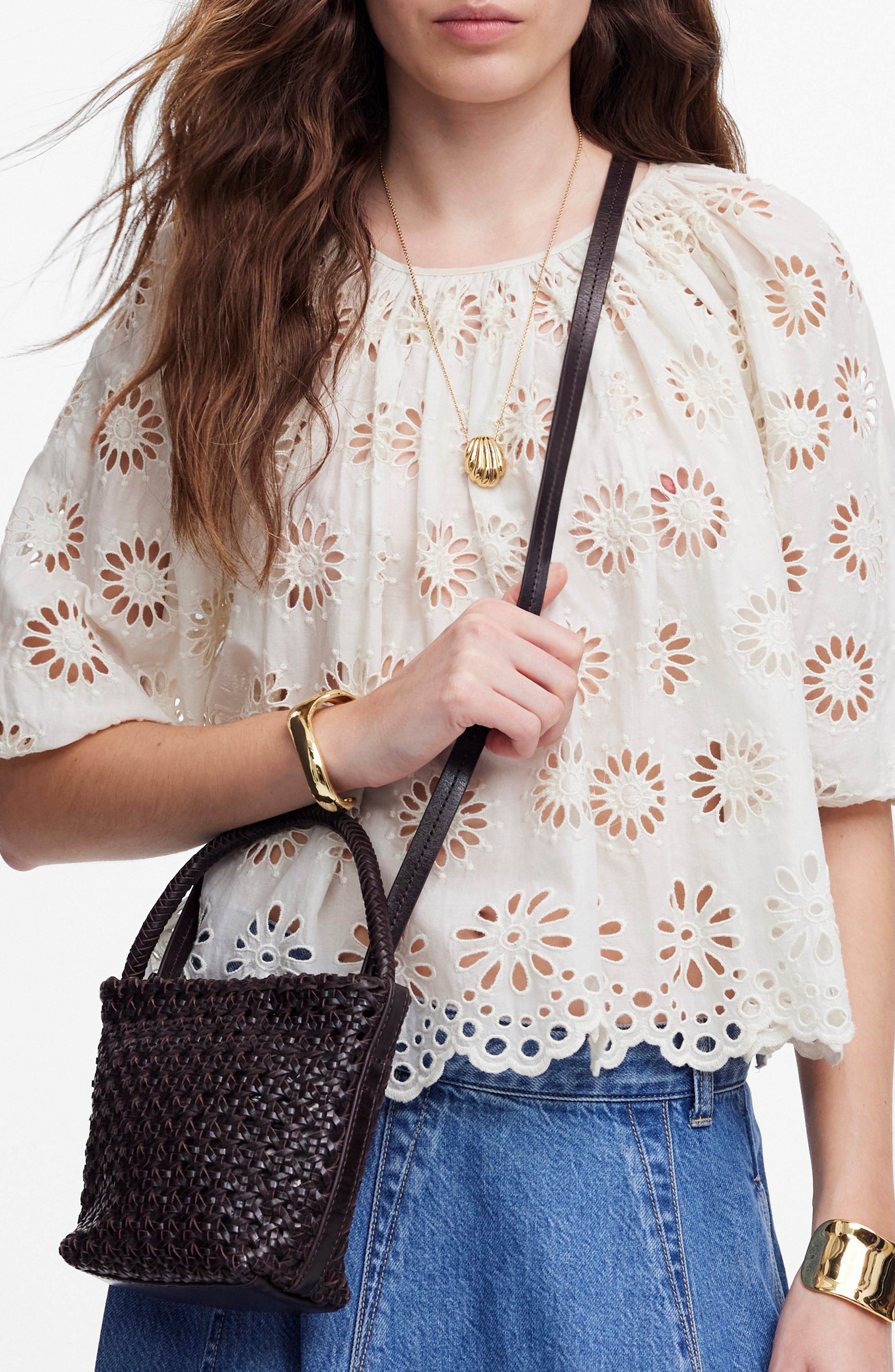 Madewell The Handwoven Cane Mini Bag, Alternate, color, Dark Carob